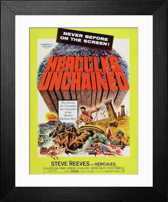 Framed Print : HERCULES UNCHAINED, (aka ERCOLE E LA REGINA DI LIDIA), US poster art, Steve Reeves, 1959 Framed Print : HERCULES UNCHAINED, (aka ERCOLE E LA REGINA DI LIDIA), US poster art, Steve Reeves, 1959