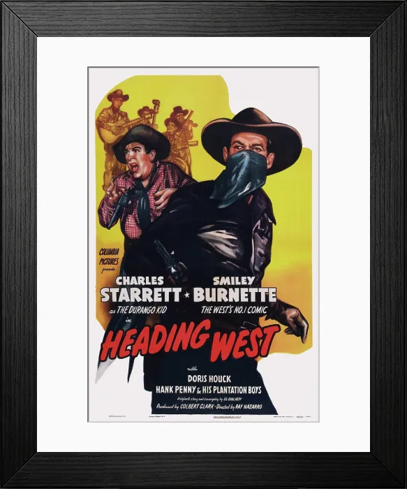 Framed Print : HEADING WEST, US poster art, from back left: Smiley Burnette, Charles Starrett, 1946