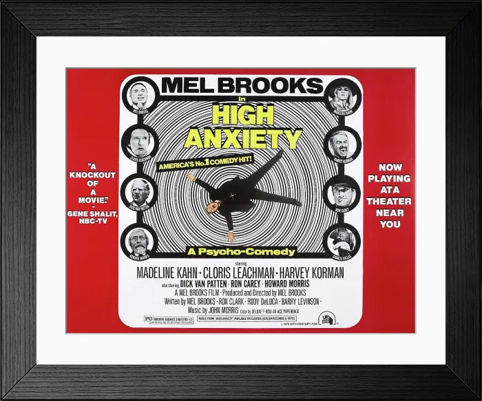 Framed Print : HIGH ANXIETY, US lobbycard, center: Mel Brooks, clockwise from lower left: Howard Morris, Dick Van Patten, Cloris Leachman, Mel Brooks, Madeline Kahn, Harvey Korman, Ron Carey Framed Print : HIGH ANXIETY, US lobbycard, center: Mel Brooks, clockwise from lower left: Howard Morris, Dick Van Patten, Cloris Leachman, Mel Brooks, Madeline Kahn, Harvey Korman, Ron Carey