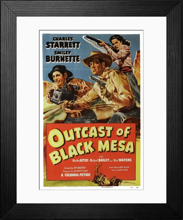 Framed Print : OUTCAST OF BLACK MESA, US poster art, from left: Smiley Burnette, Charles Starrett, 1950 Framed Print : OUTCAST OF BLACK MESA, US poster art, from left: Smiley Burnette, Charles Starrett, 1950