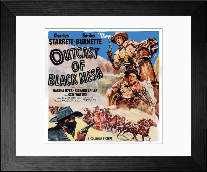 Framed Print : OUTCAST OF BLACK MESA, US poster, from top: Charles Starrett, Smiley Burnette, 1950