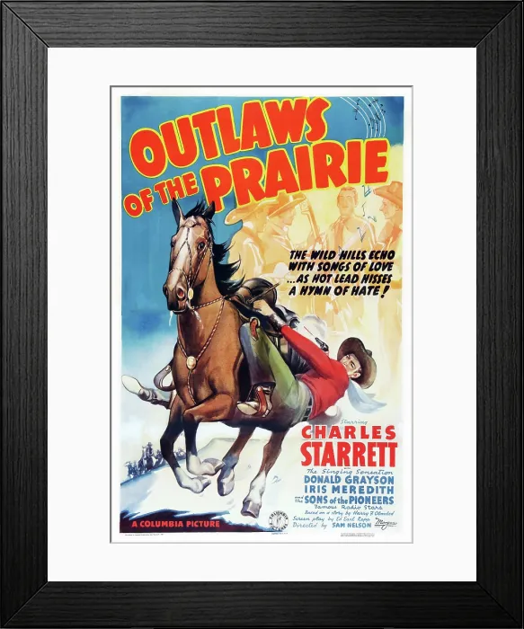Framed Print : OUTLAWS OF THE PRAIRIE, US poster art, Charles Starrett, 1937