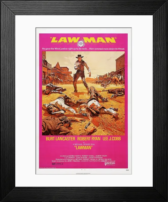 Framed Print : LAWMAN, US poster, Burt Lancaster, bottom from left: Burt Lancaster, Robert Ryan, Lee J. Cobb, 1971