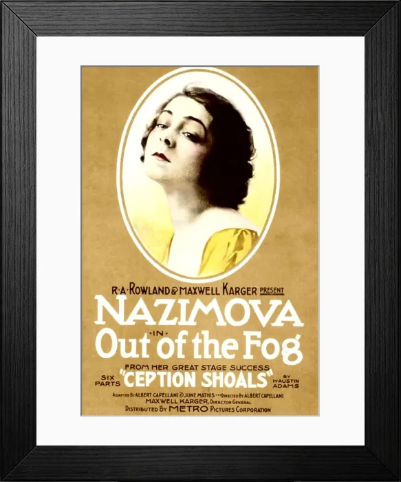 Framed Print : OUT OF THE FOG, Alla Nazimova on poster art, 1919