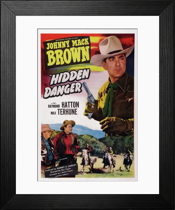 Framed Print : HIDDEN DANGER, US poster art, from left: Raymond Hatton, Max Terhune, Johnny Mack Brown, 1948
