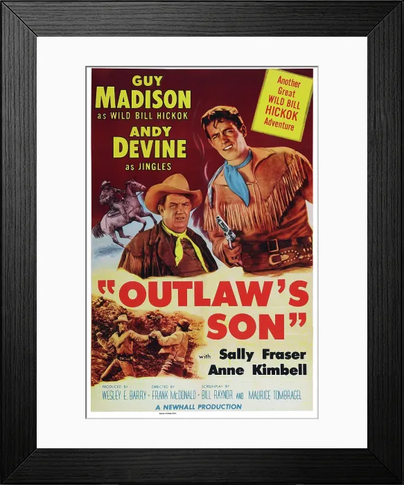 Framed Print : OUTLAW'S SON, poster art, top l-r: Andy Devine, Guy Madison, bottom left: Guy Madison, 1954