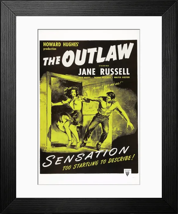 Framed Print : THE OUTLAW, l-r: Jane Russell, Jack Buetel on poster art, 1943 Framed Print : THE OUTLAW, l-r: Jane Russell, Jack Buetel on poster art, 1943