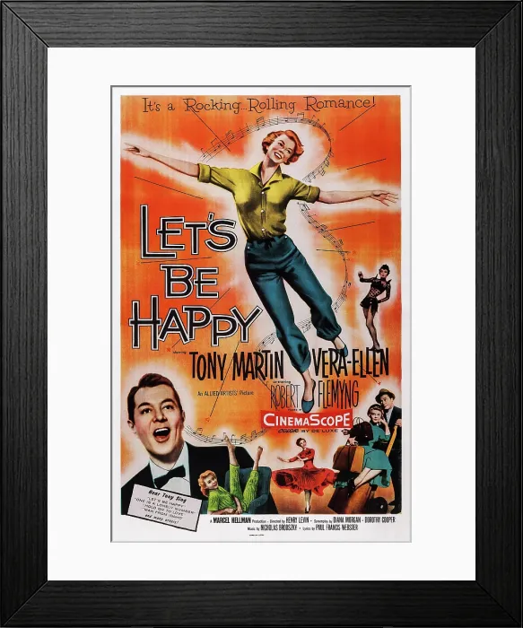 Framed Print : LET'S BE HAPPY, US poster art, top: Vera-Ellen; bottom left: Tony Martin, 1957