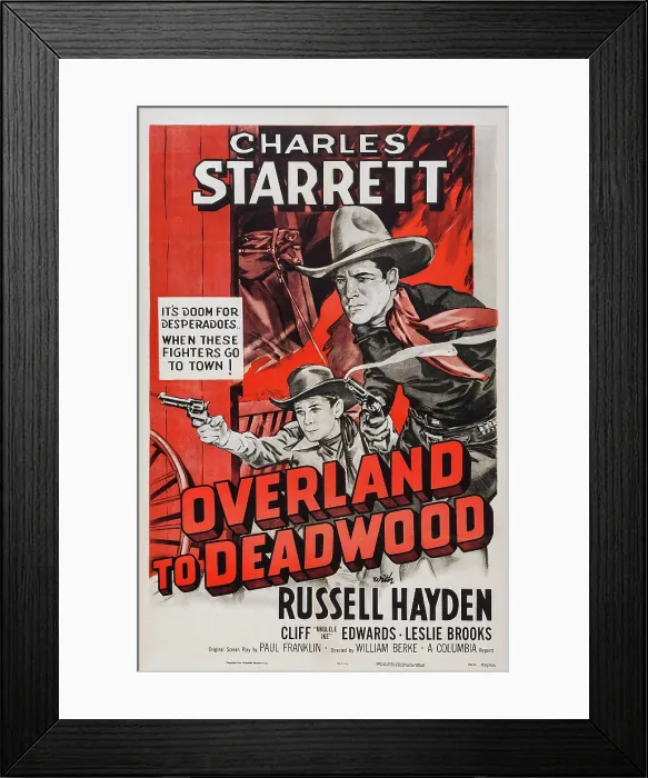 Framed Print : OVERLAND TO DEADWOOD, US poster art, from left: Russell Hayden, Charles Starrett, 1942