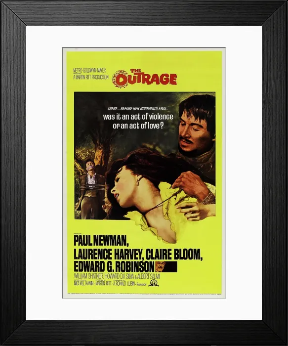 Framed Print : THE OUTRAGE, US poster art, from left: Laurence Harvey, Claire Bloom, Paul Newman, 1964