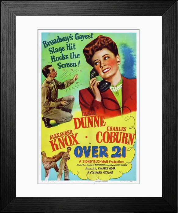 Framed Print : OVER 21, US poster art, top from left: Alexander Knox, Irene Dunne; bottom from left: Charles Coburn, Alexander Knox, 1945