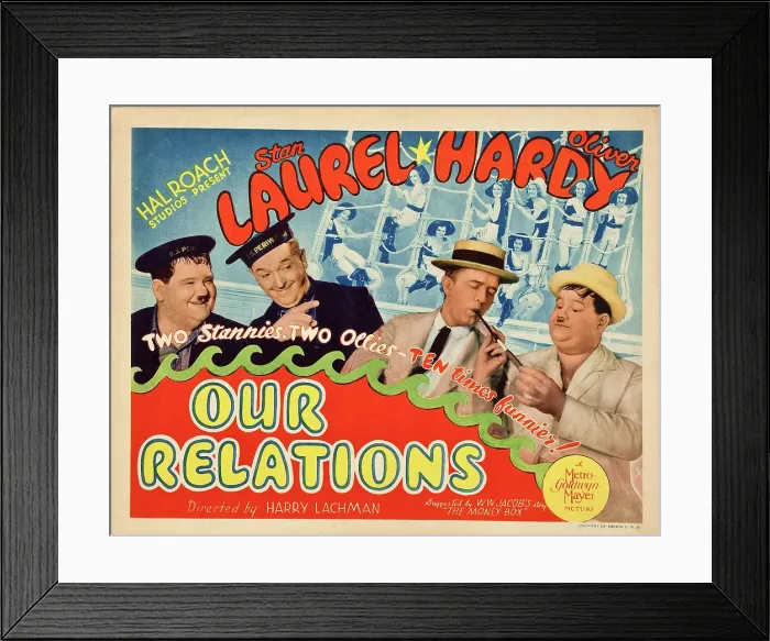 Framed Print : OUR RELATIONS, US lobbycard, Oliver Hardy, (far left and far right), Stan Laurel, (second left and second right), 1936 Framed Print : OUR RELATIONS, US lobbycard, Oliver Hardy, (far left and far right), Stan Laurel, (second left and second right), 1936