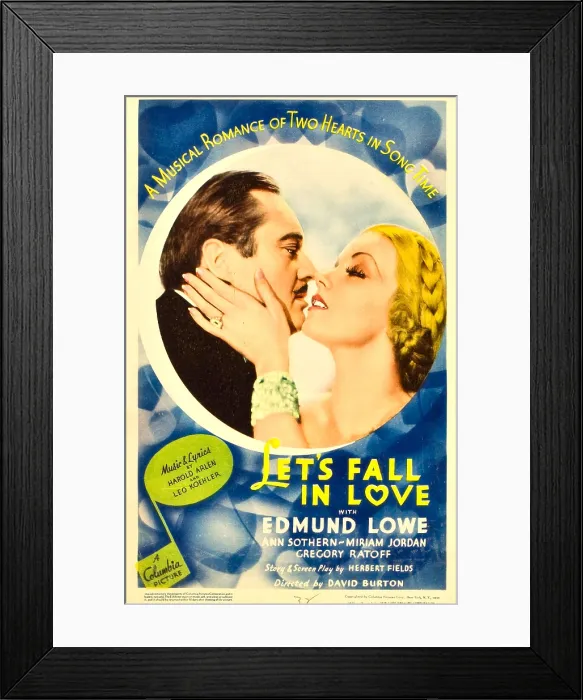 Framed Print : LET'S FALL IN LOVE, from left: Edmund Lowe, Ann Sothern on midget window card, 1933