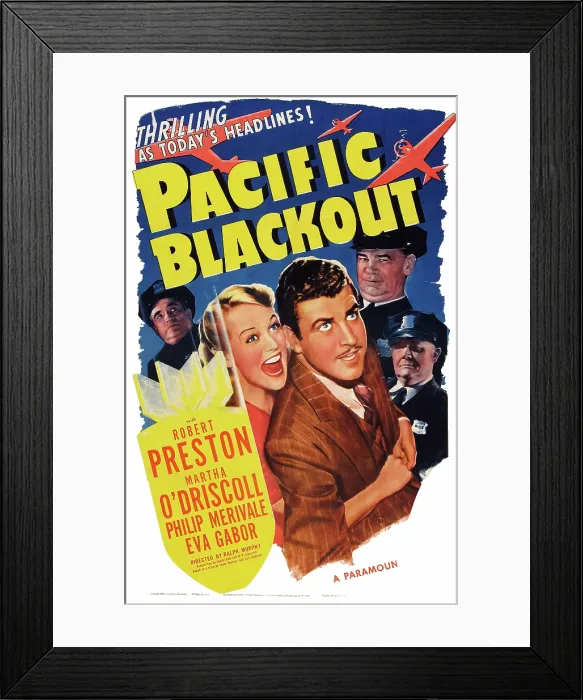 Framed Print : PACIFIC BLACKOUT, US poster art, from left: Martha O'Driscoll, Robert Preston, 1941