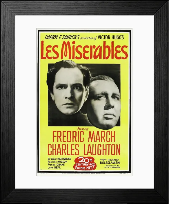 Framed Print : LES MISERABLES, US re-release poster art, from left: Fredric March, Charles Laughton, 1935. TM & copyright 20th Century Fox Film Corp Framed Print : LES MISERABLES, US re-release poster art, from left: Fredric March, Charles Laughton, 1935. TM & copyright 20th Century Fox Film Corp