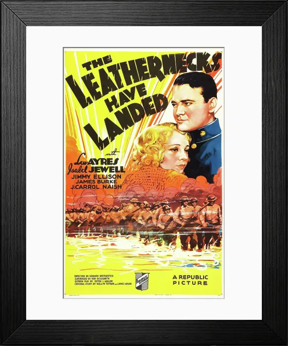 Framed Print : THE LEATHERNECKS HAVE LANDED, US poster art, from top: Lew Ayres, Isabel Jewell, 1936 Framed Print : THE LEATHERNECKS HAVE LANDED, US poster art, from top: Lew Ayres, Isabel Jewell, 1936