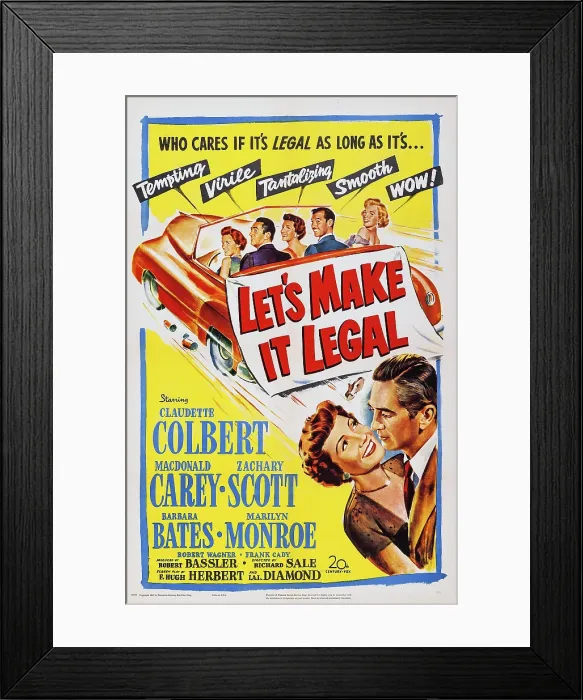 Framed Print : LET'S MAKE IT LEGAL, Us poster art, top, from left: Barbara Bates, Macdonald Carey, Claudette Colbert, Zachary Scott, Marilyn Monroe; bottom right: Claudette Colbert