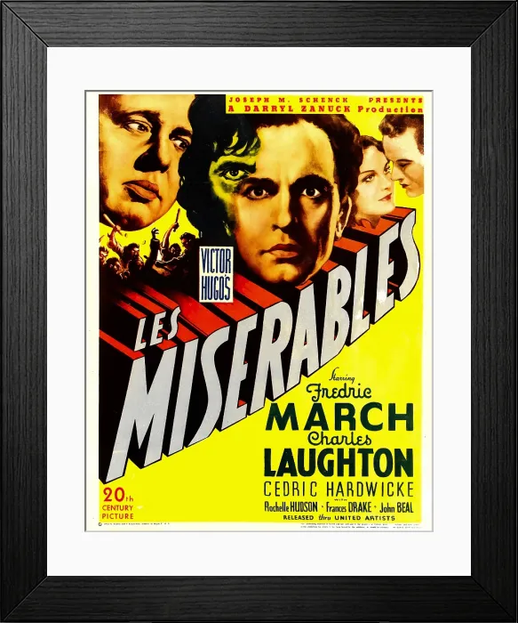 Framed Print : LES MISERABLES, from left: Charles Laughton, Fredric March on window card, 1935, TM and Copyright 20th Century Fox Film Corp. All rights reserved. / courtesy Everett Collection