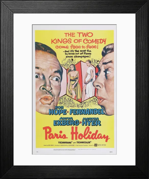 Framed Print : PARIS HOLIDAY, US poster art, from left: Bob Hope, Martha Hyer, Anita Ekberg, Fernandel, 1958 Framed Print : PARIS HOLIDAY, US poster art, from left: Bob Hope, Martha Hyer, Anita Ekberg, Fernandel, 1958