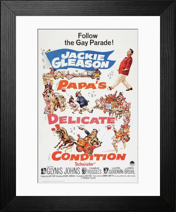 Framed Print : PAPA'S DELICATE CONDITION, US poster art, center: Jackie Gleason; bottom from left: Glynis Johns, Charles Ruggles, Laurel Goodwin, 1963 Framed Print : PAPA'S DELICATE CONDITION, US poster art, center: Jackie Gleason; bottom from left: Glynis Johns, Charles Ruggles, Laurel Goodwin, 1963