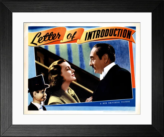 Framed Print : LETTER OF INTRODUCTION, from left, Charlie McCarthy, Andrea Leeds, Adolphe Menjou, 1938