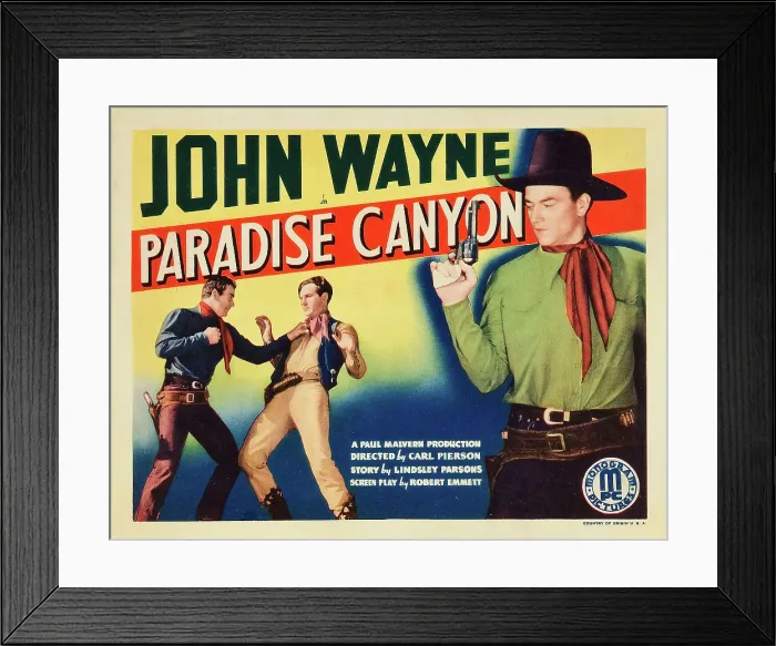 Framed Print : PARADISE CANYON, bottom left and top right: John Wayne on title card, 1935