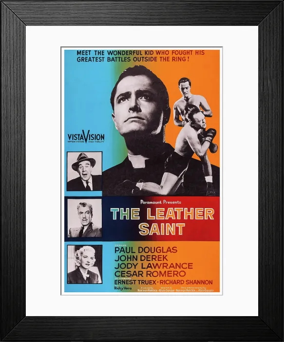 Framed Print : THE LEATHER SAINT, US poster art, left from bottom: Jody Lawrence, Cesar Romero, Paul Douglas; center: John Derek, 1956 Framed Print : THE LEATHER SAINT, US poster art, left from bottom: Jody Lawrence, Cesar Romero, Paul Douglas; center: John Derek, 1956