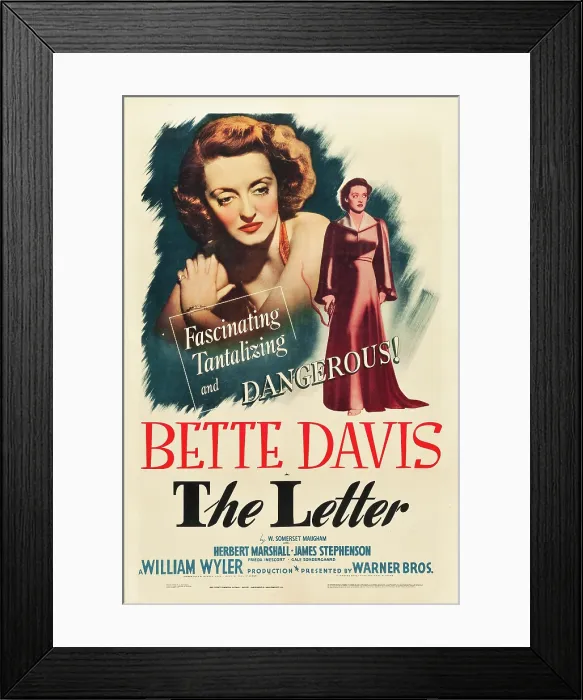 Framed Print : THE LETTER, Bette Davis on midget window card (artwork also used on 1-sheet poster), 1940
