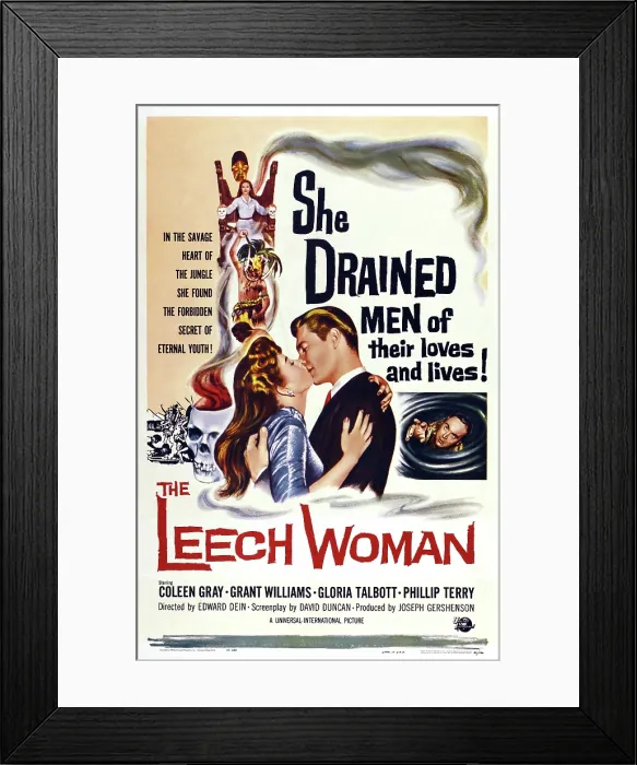 Framed Print : THE LEECH WOMAN, US poster art, from left: Coleen Gray, Grant Williams, 1960