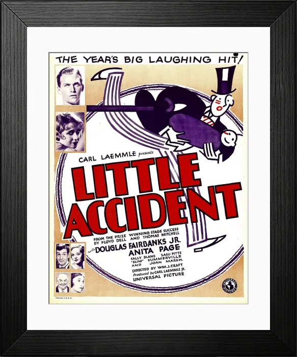 Framed Print : LITTLE ACCIDENT, left from top: Douglas Fairbanks Jr. Anita Page, bottom left clockwise: Slim Summerville, Sally Blane, Zasu Pitts on window card, 1930 Framed Print : LITTLE ACCIDENT, left from top: Douglas Fairbanks Jr. Anita Page, bottom left clockwise: Slim Summerville, Sally Blane, Zasu Pitts on window card, 1930