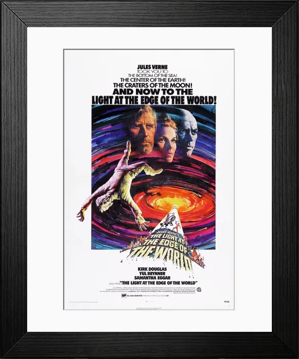 Framed Print : THE LIGHT AT THE EDGE OF THE WORLD, US poster art, top from left: Kirk Douglas, Samantha Eggar, Yul Brynner, 1971