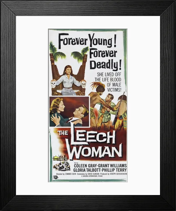 Framed Print : THE LEECH WOMAN, US poster art, insert, from left: Coleen Gray, Grant Williams, 1960 Framed Print : THE LEECH WOMAN, US poster art, insert, from left: Coleen Gray, Grant Williams, 1960