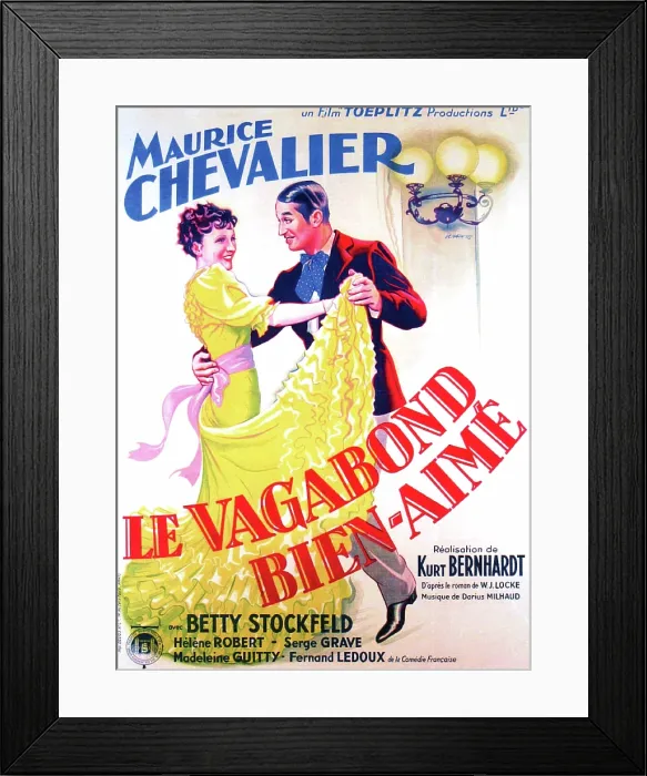 Framed Print : LE VAGABOND BIEN-AIME, French poster art, from left: Betty Stockfeld, Maurice Chevalier, 1937
