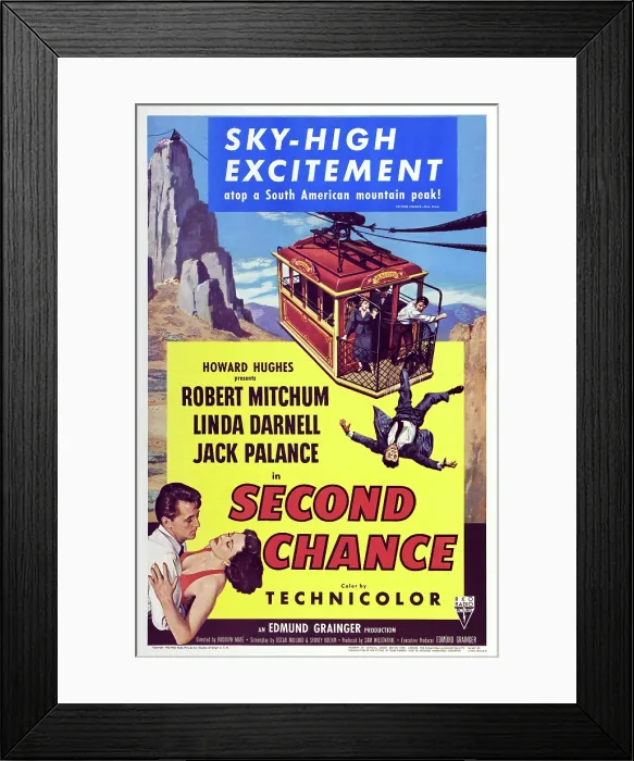 Framed Print : SECOND CHANCE, US poster art, bottom from left: Robert Mitchum, Linda Darnell, 1953
