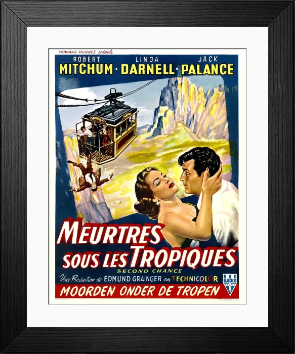 Framed Print : SECOND CHANCE, on right, from left: Linda Darnell, Robert Mitchum; Belgian poster art, 1953