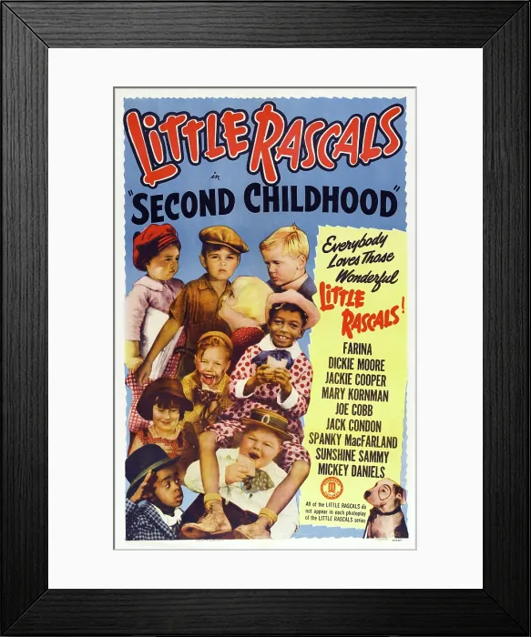 Framed Print : SECOND CHILDHOOD, US poster, top from left: Spanky McFarland, Dickie Moore, Shirley Jean Rickert, Jackie Cooper, center from left: Mary Ann Jackson