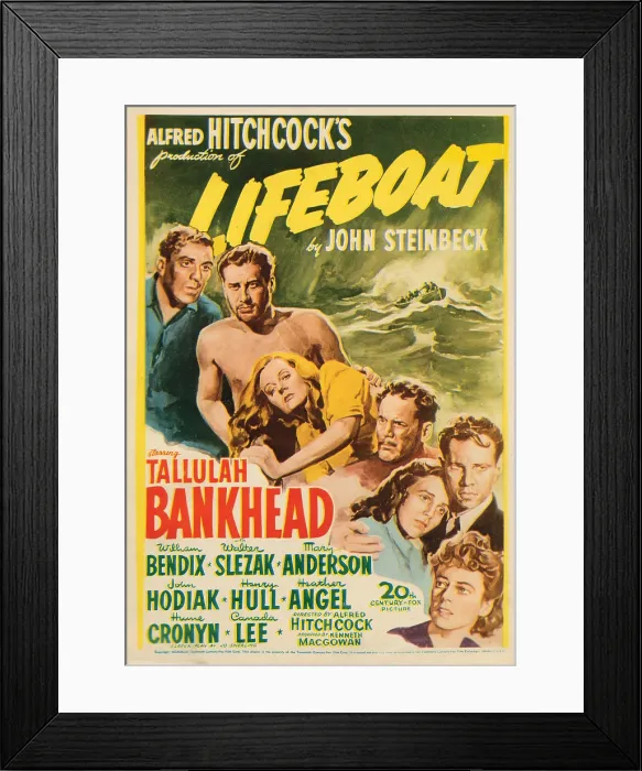 Framed Print : LIFEBOAT, poster, from left: William Bendix, John Hodiak, Tallulah Bankhead, Henry Hull, Mary Anderson, Hume Cronyn, Heather Angel, 1944
