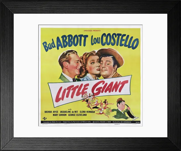 Framed Print : LITTLE GIANT, l-r: Bud Abbott, Elena Verdugo, Lou Costello on poster art, 1946