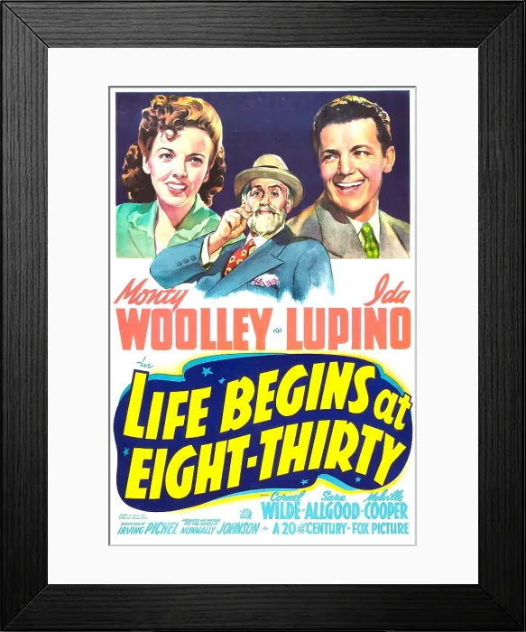 Framed Print : LIFE BEGINS AT EIGHT-THIRTY), (aka LIFE BEGINS AT 8:30), US poster, Ida Lupino, Monty Woolley, Cornel Wilde, 1942. 20th Century Fox, TM & Copyright / courtesy Everett Collection