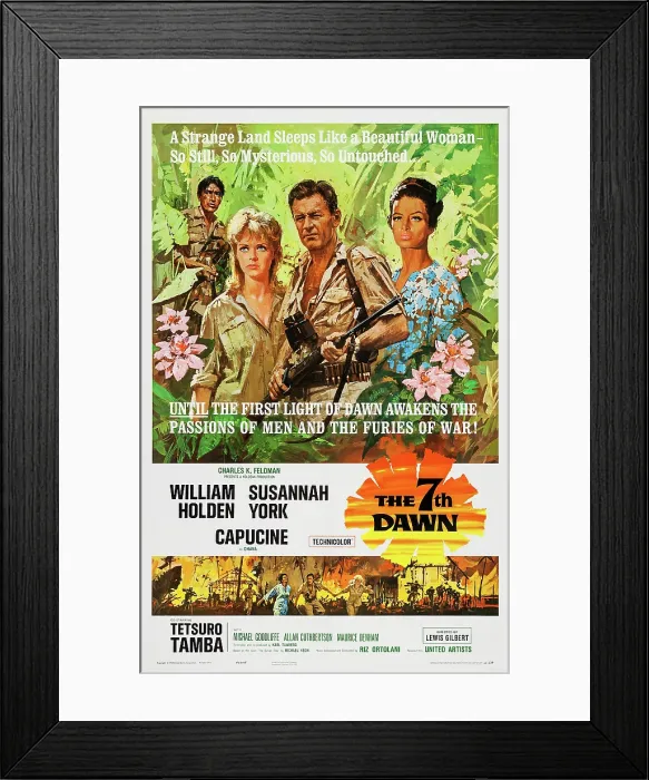 Framed Print : THE 7TH DAWN, (aka THE SEVENTH DAWN), US poster art, from left: Tetsuro Tamba, Susannah York, William Holden, Capucine, 1964 Framed Print : THE 7TH DAWN, (aka THE SEVENTH DAWN), US poster art, from left: Tetsuro Tamba, Susannah York, William Holden, Capucine, 1964