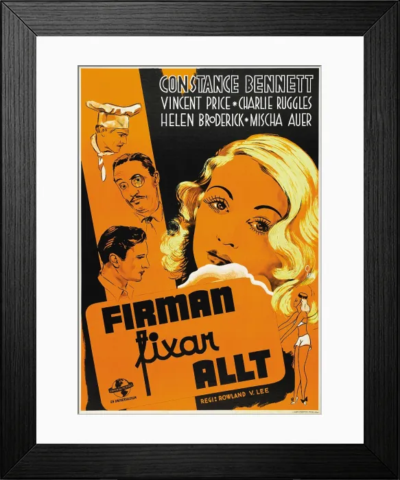 Framed Print : SERVICE DE LUXE, (aka FIRMAN FIXAN ALLT), Swedish poster, left from top: Charles Ruggles, Miscia Auer, Vincent Price, Constance Bennett (right), 1938