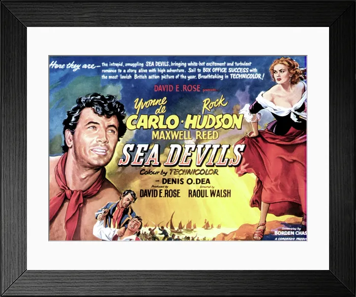 Framed Print : SEA DEVILS, first and fourth from left: Rock Hudson, Yvonne De Carlo, 1953