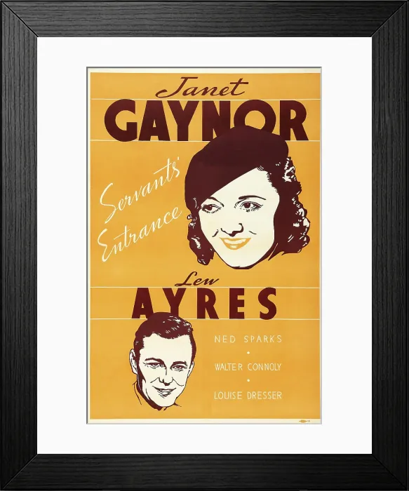 Framed Print : SERVANTS ENTRANCE, US poster art, from top: Janet Gaynor, Lew Ayres, 1934. TM & copyright 20th Century Fox Film Corp. All rights resrved / courtesy Everett Collection