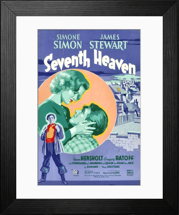 Framed Print : SEVENTH HEAVEN, foreground: James Stewart, background from left: Simone Simon, James Stewart, 1937, TM and Copyright 20th Century Fox Film Corp