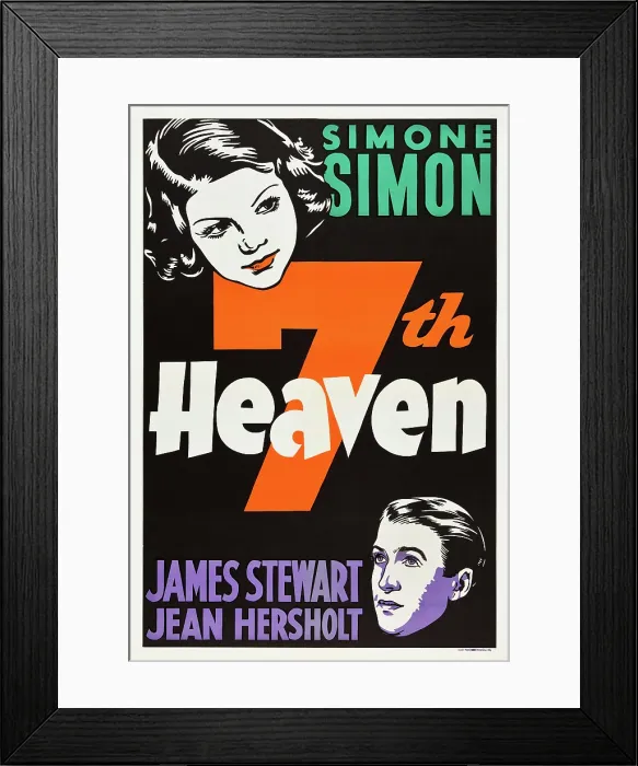 Framed Print : 7TH HEAVEN, (aka SEVENTH HEAVEN), from top: Simone Simon, James Stewart on poster art, 1937, TM and Copyright 20th Century Fox Film Corp