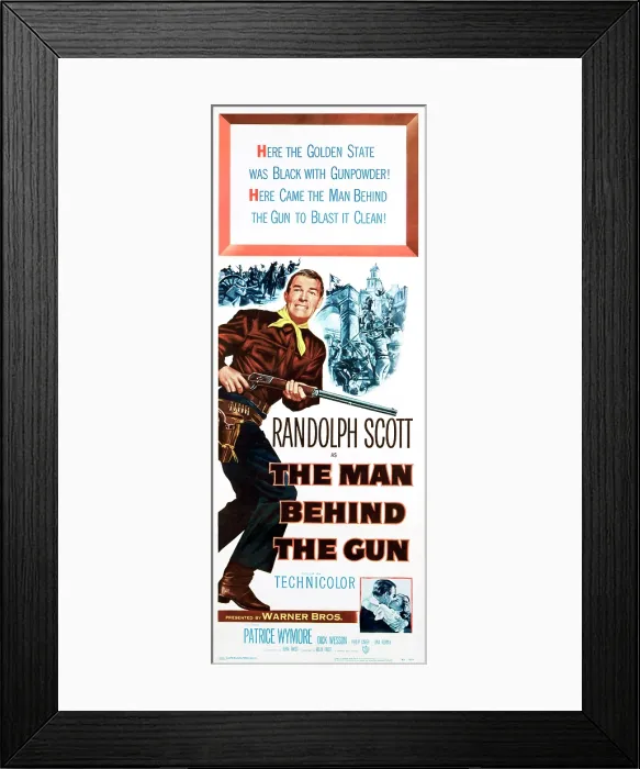 Framed Print : THE MAN BEHIND THE GUN, Randolph Scott, 1953