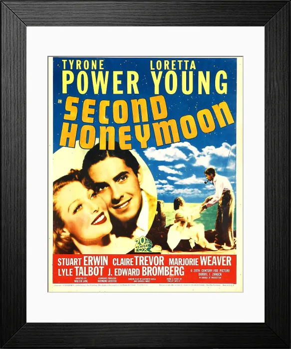 Framed Print : SECOND HONEYMOON, from left: Loretta Young, Tyrone Power, Loretta Young, Tyrone Power on window card, 1937, TM and Copyright 20th Century Fox Film Corp