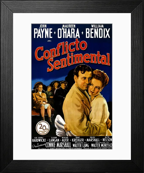 Framed Print : SENTIMENTAL JOURNEY, (aka CONFLICTO SENTIMENTAL), Spanish poster, front: John Payne, Maureen O'Hara; back left: Connie Marshall, 1946