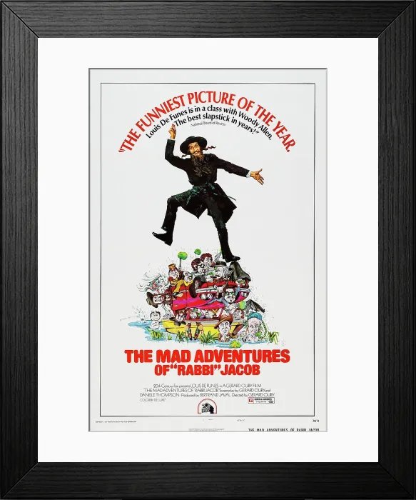 Framed Print : THE MAD ADVENTURES OF RABBI JACOB, (aka LES AVENTURES DE RABBI JACOB), US poster art, center: Louis de Funes, 1973, TM & Copyright 20th Century Fox Film Corp