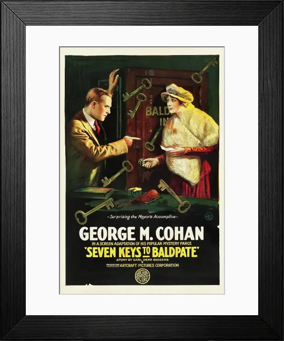 Framed Print : SEVEN KEYS TO BALDPATE, l-r: George M. Cohan, Anna Q. Nilsson on poster art, 1917 Framed Print : SEVEN KEYS TO BALDPATE, l-r: George M. Cohan, Anna Q. Nilsson on poster art, 1917